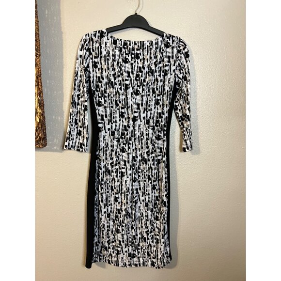 Ralph Lauren 2 Dress Brown Black Ivory Stretch Sheath 3/4 Long Sleeve Washable - Picture 6 of 6